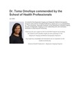 Dr. Toma Omofoye commended by the School of Health Professionals